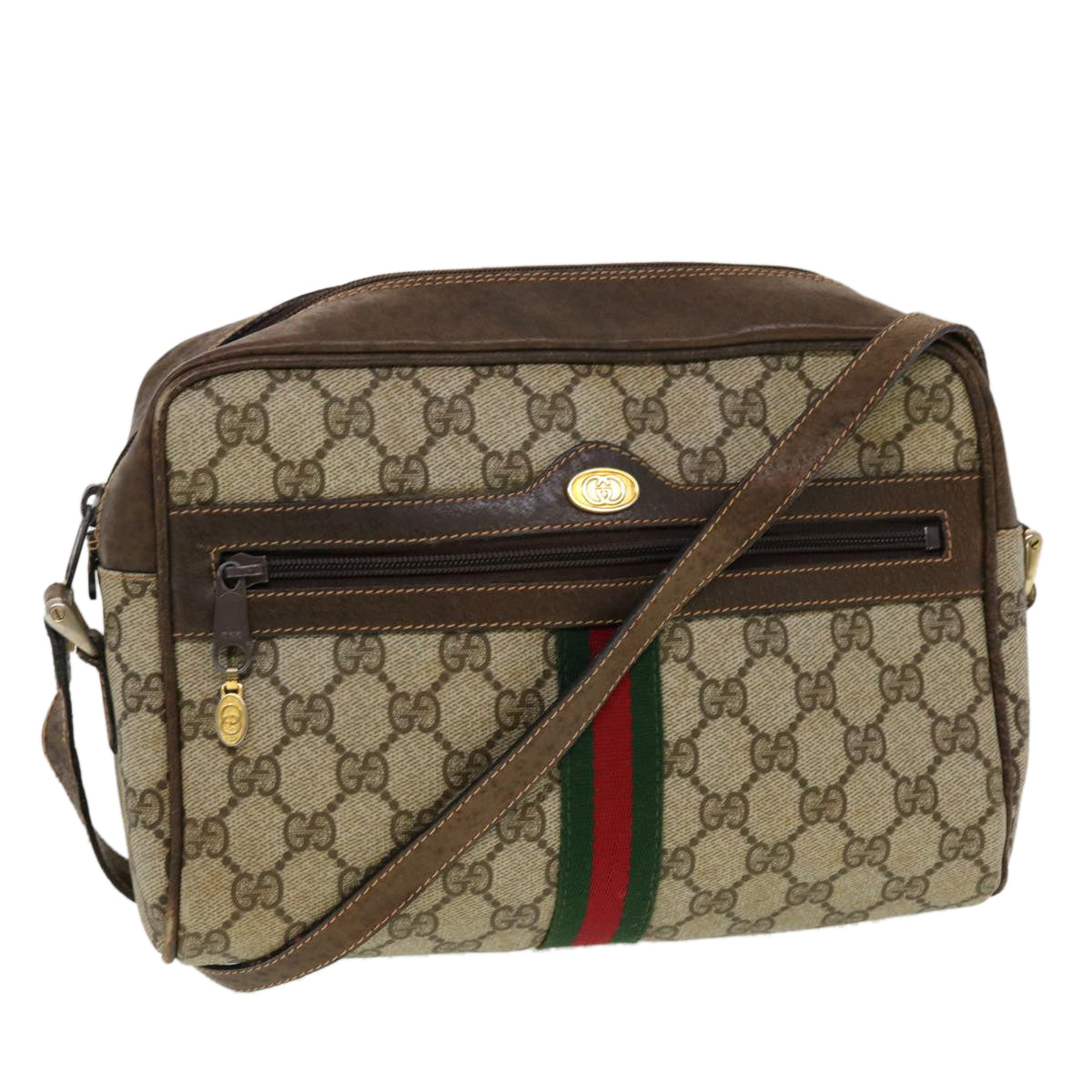 GUCCI GG Canvas Web Sherry Line Shoulder Bag Beige Red Green 43901