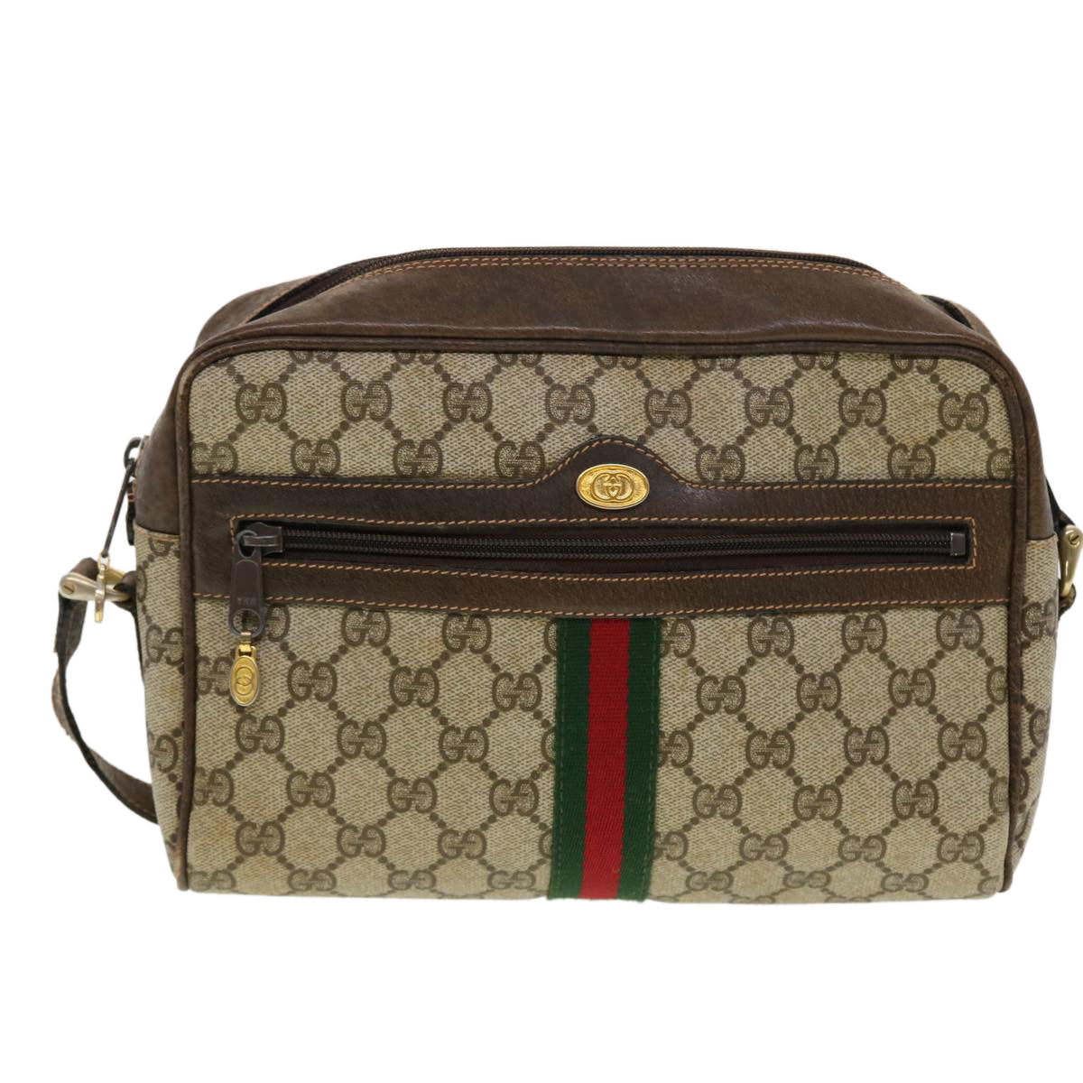 GUCCI GG Canvas Web Sherry Line Shoulder Bag Beige Red Green 43901