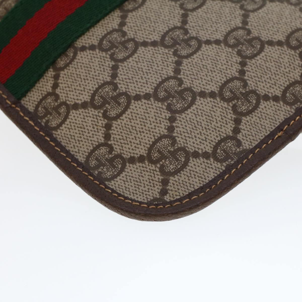 GUCCI GG Canvas Web Sherry Line Pouch PVC Leather Beige Red Green 44035