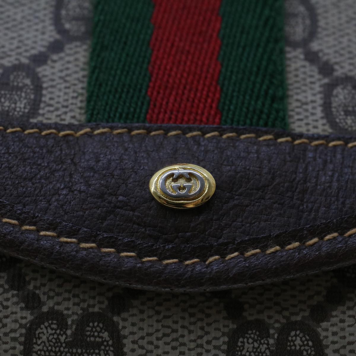 GUCCI GG Canvas Web Sherry Line Pouch PVC Leather Beige Red Green 44035