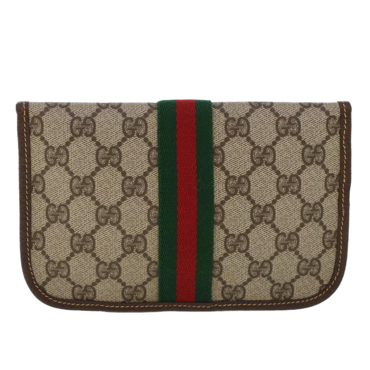 GUCCI GG Canvas Web Sherry Line Pouch PVC Leather Beige Red Green 44035