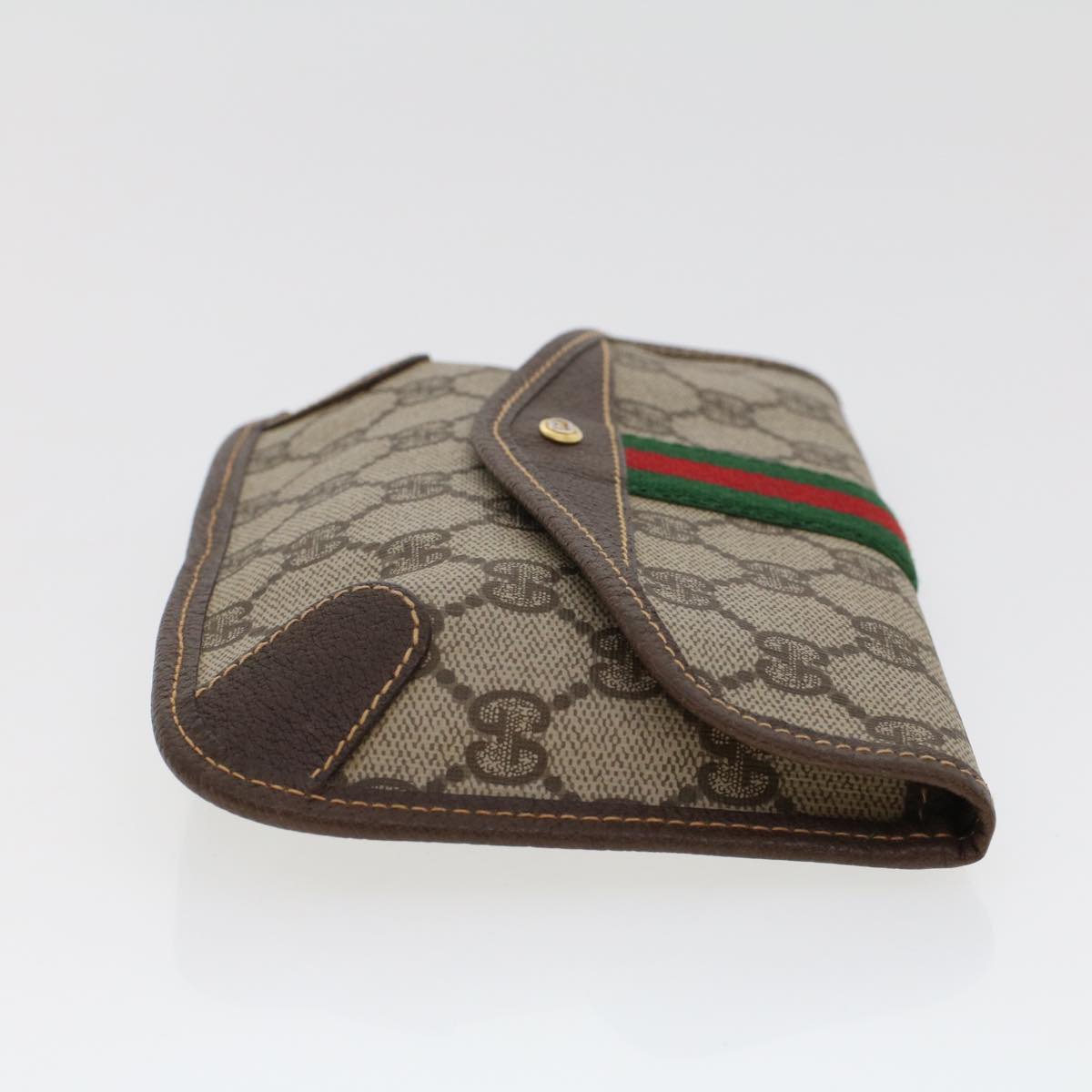 GUCCI GG Canvas Web Sherry Line Pouch PVC Leather Beige Red Green 44035