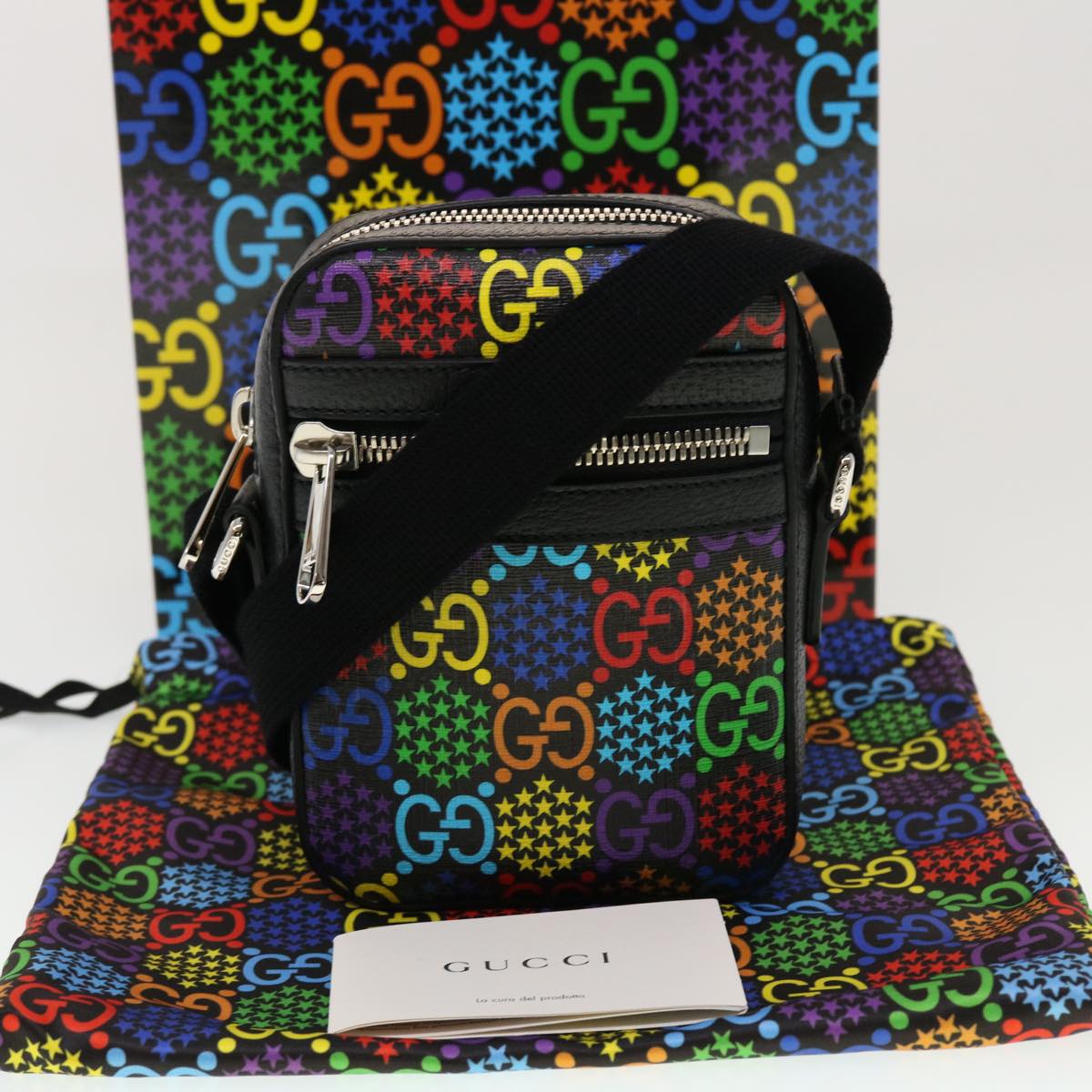 GUCCI GG Psychedelic Shoulder Bag PVC Leather Multicolor 44040A