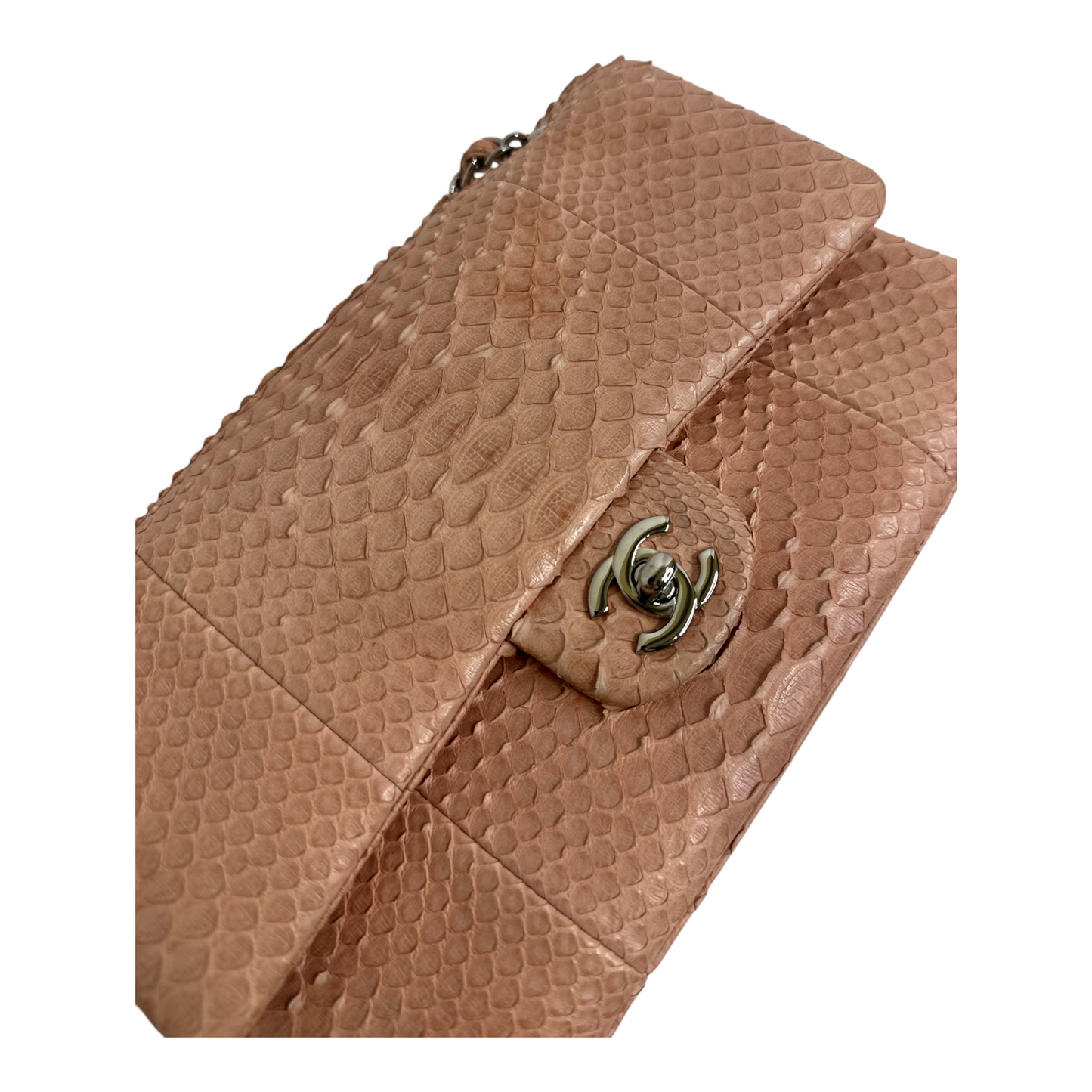 GLM-Pink Python Medium Double Flap Handbag