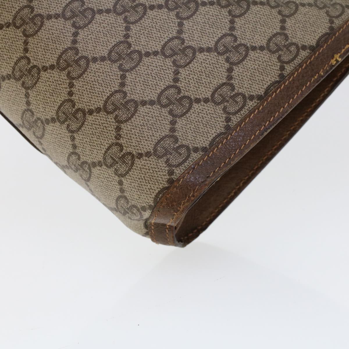 GUCCI GG Canvas Web Sherry Line Clutch Bag PVC Leather Beige Green 44139