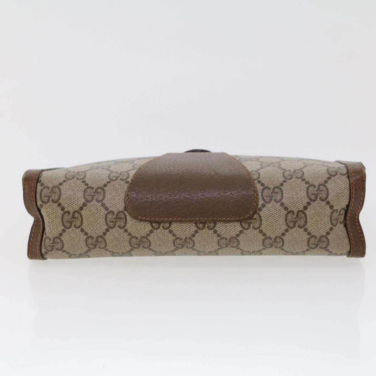 GUCCI GG Canvas Web Sherry Line Clutch Bag PVC Leather Beige Green 44139