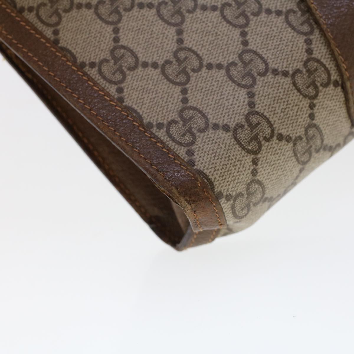 GUCCI GG Canvas Web Sherry Line Clutch Bag PVC Leather Beige Green 44139