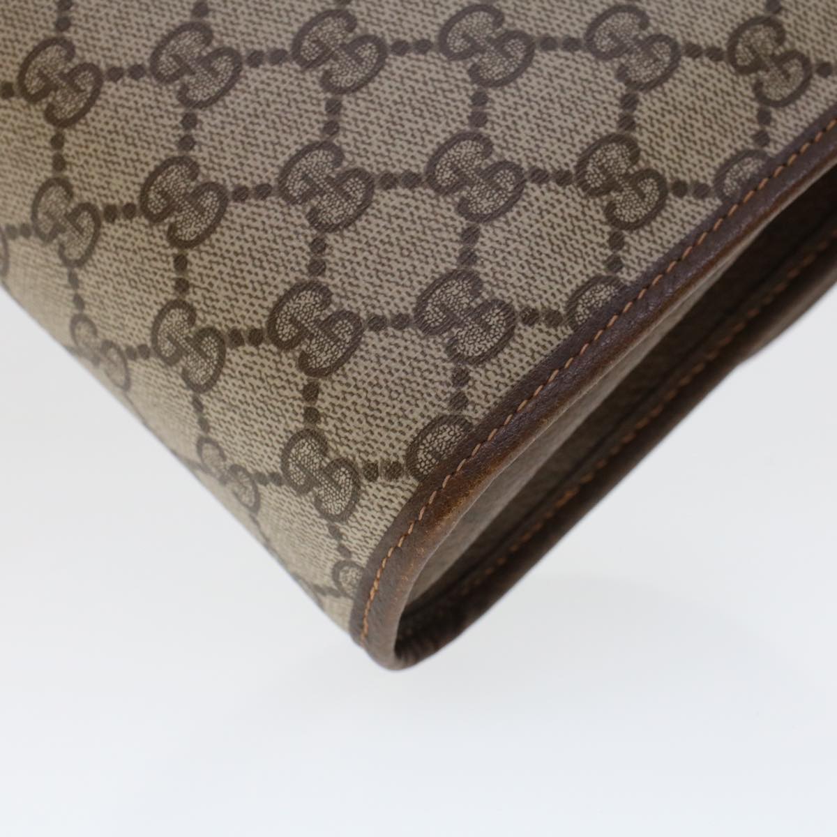 GUCCI GG Canvas Web Sherry Line Clutch Bag PVC Leather Beige Green 44152