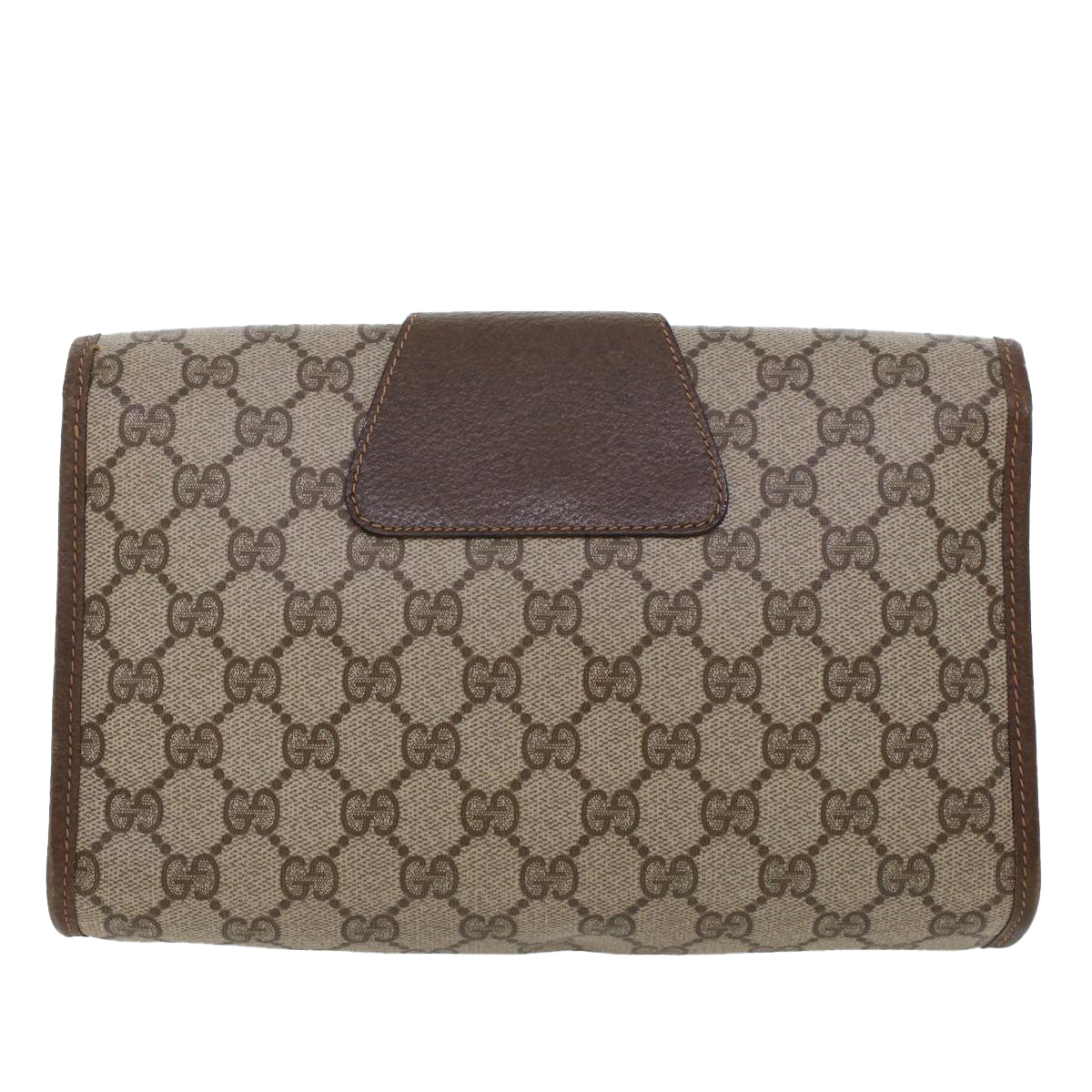 GUCCI GG Canvas Web Sherry Line Clutch Bag PVC Leather Beige Green 44152