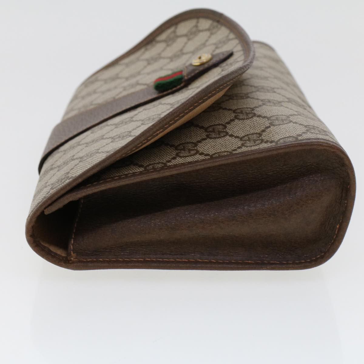 GUCCI GG Canvas Web Sherry Line Clutch Bag PVC Leather Beige Green 44152