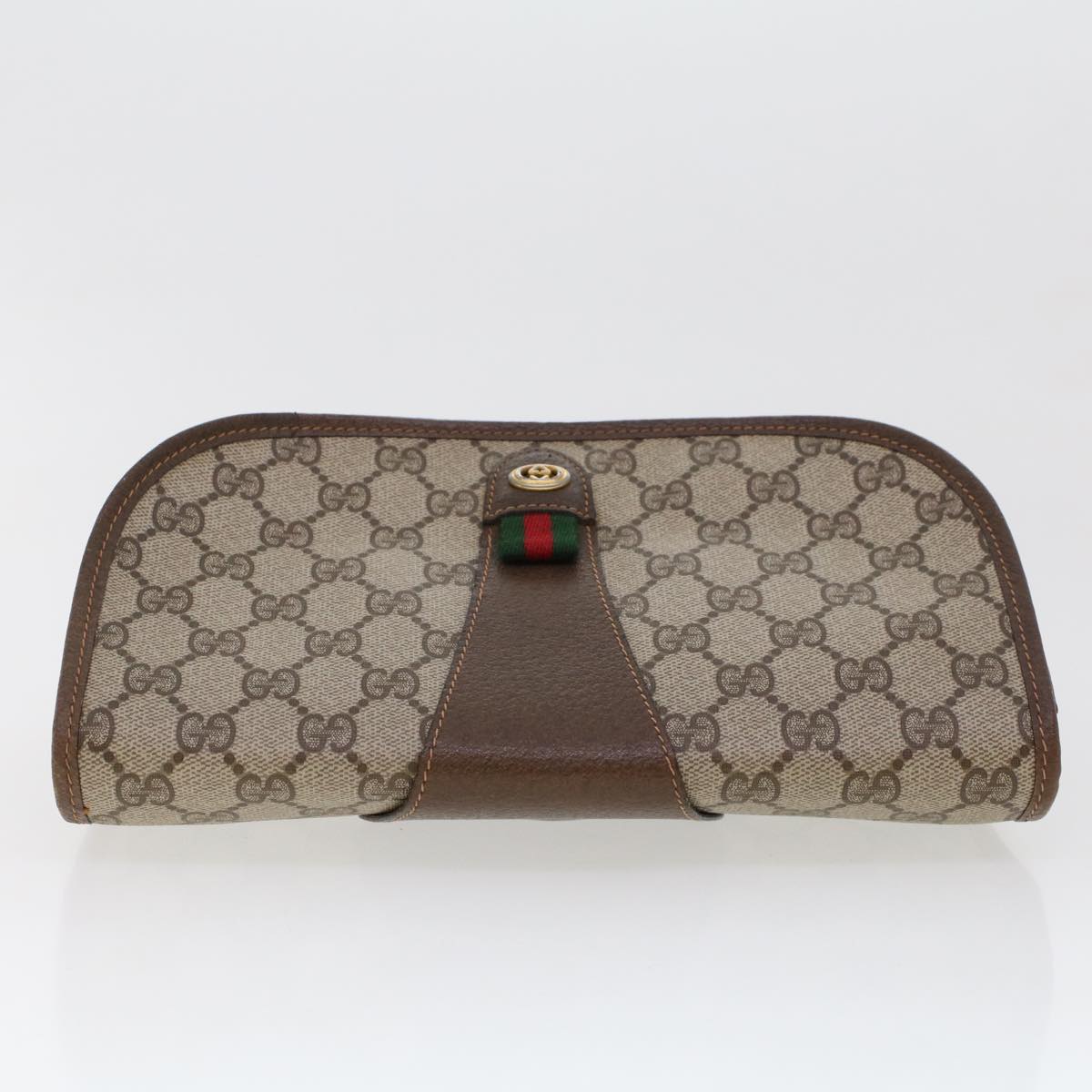 GUCCI GG Canvas Web Sherry Line Clutch Bag PVC Leather Beige Green 44152