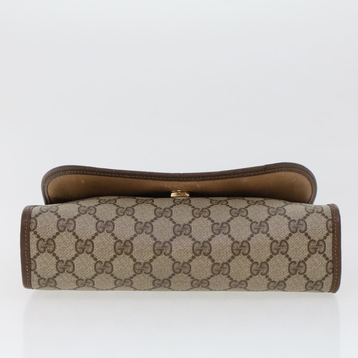 GUCCI GG Canvas Web Sherry Line Clutch Bag PVC Leather Beige Green 44152