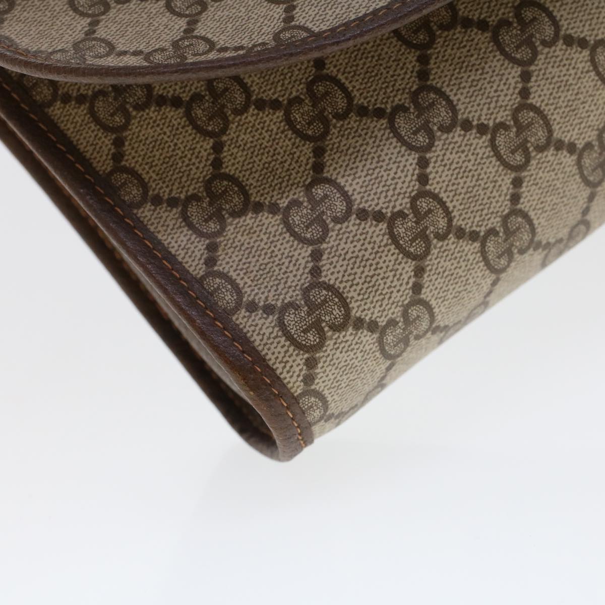 GUCCI GG Canvas Web Sherry Line Clutch Bag PVC Leather Beige Green 44152
