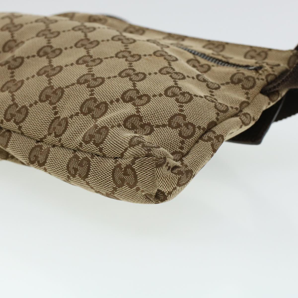 GUCCI GG Canvas Waist Bag Beige Dark Brown 44156