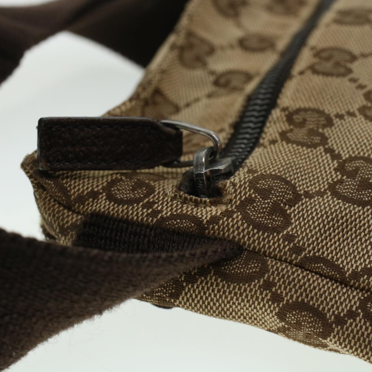 GUCCI GG Canvas Waist Bag Beige Dark Brown 44156