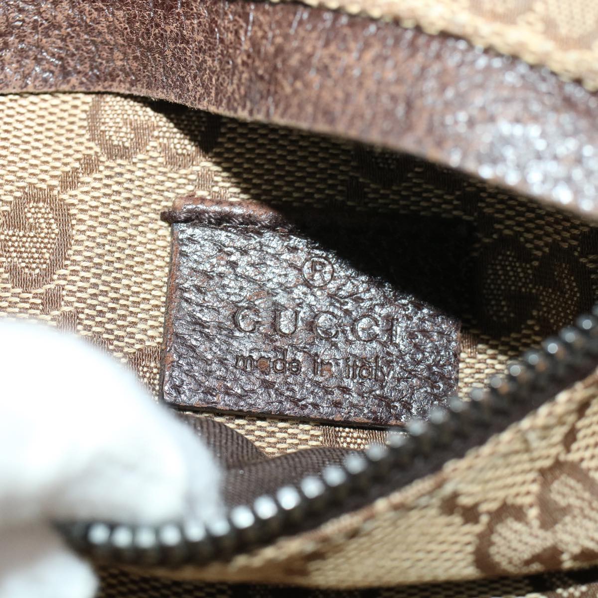 GUCCI GG Canvas Waist Bag Beige Dark Brown 44156