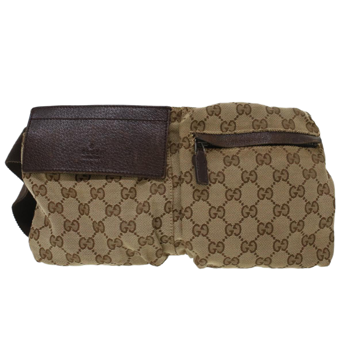 GUCCI GG Canvas Waist Bag Beige Dark Brown 44156