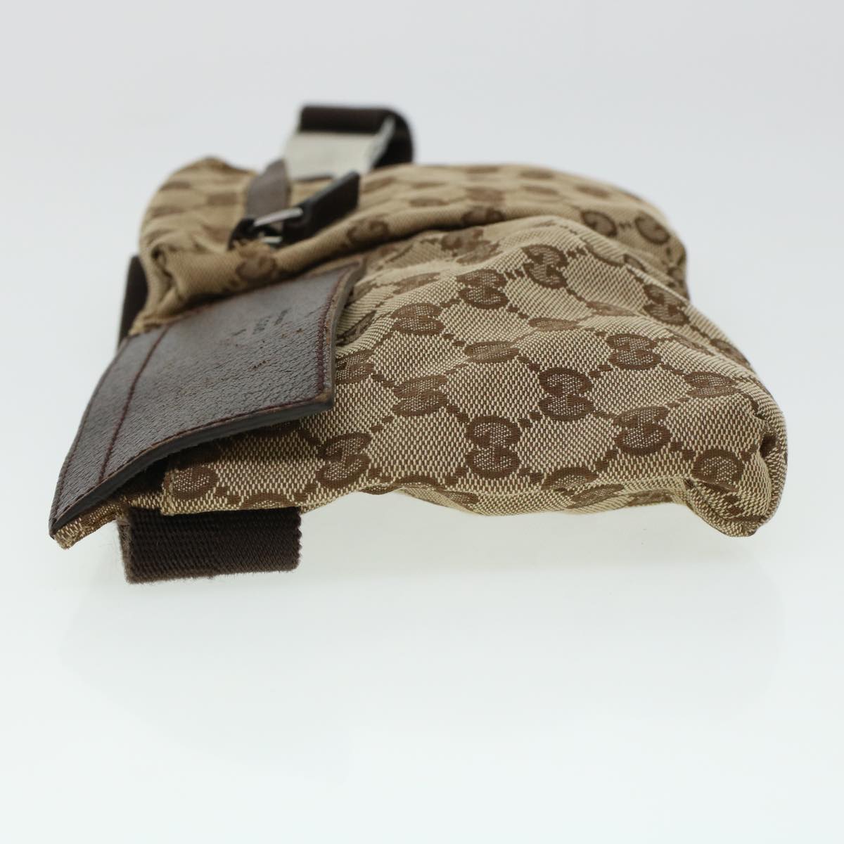 GUCCI GG Canvas Waist Bag Beige Dark Brown 44156