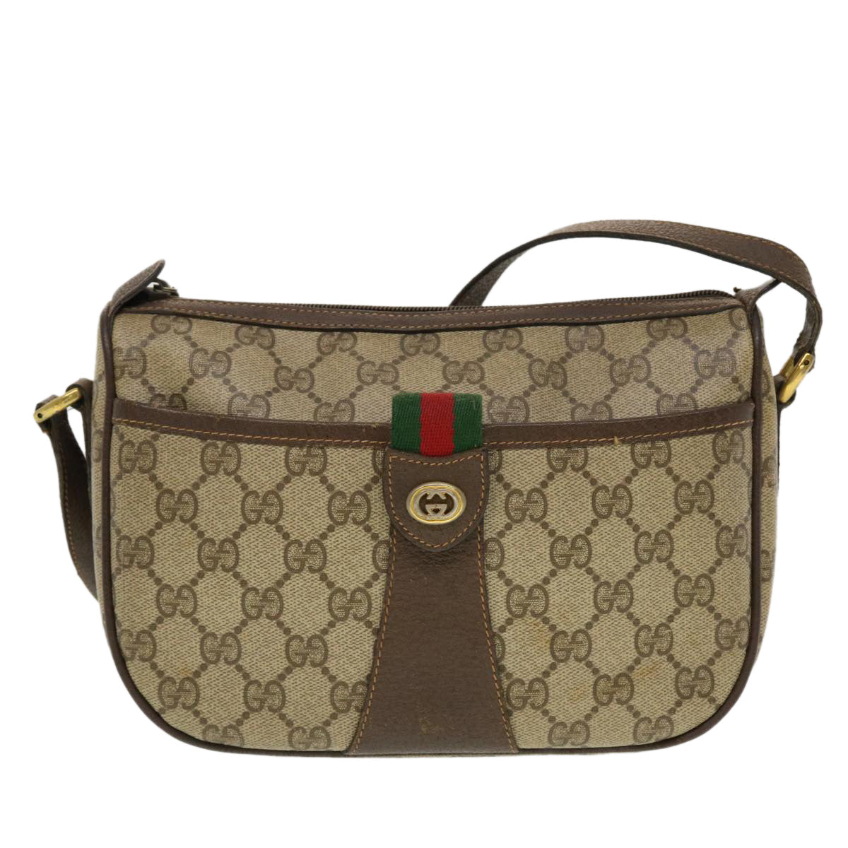 GUCCI GG Canvas Web Sherry Line Shoulder Bag Beige Red 89.02.032 44255