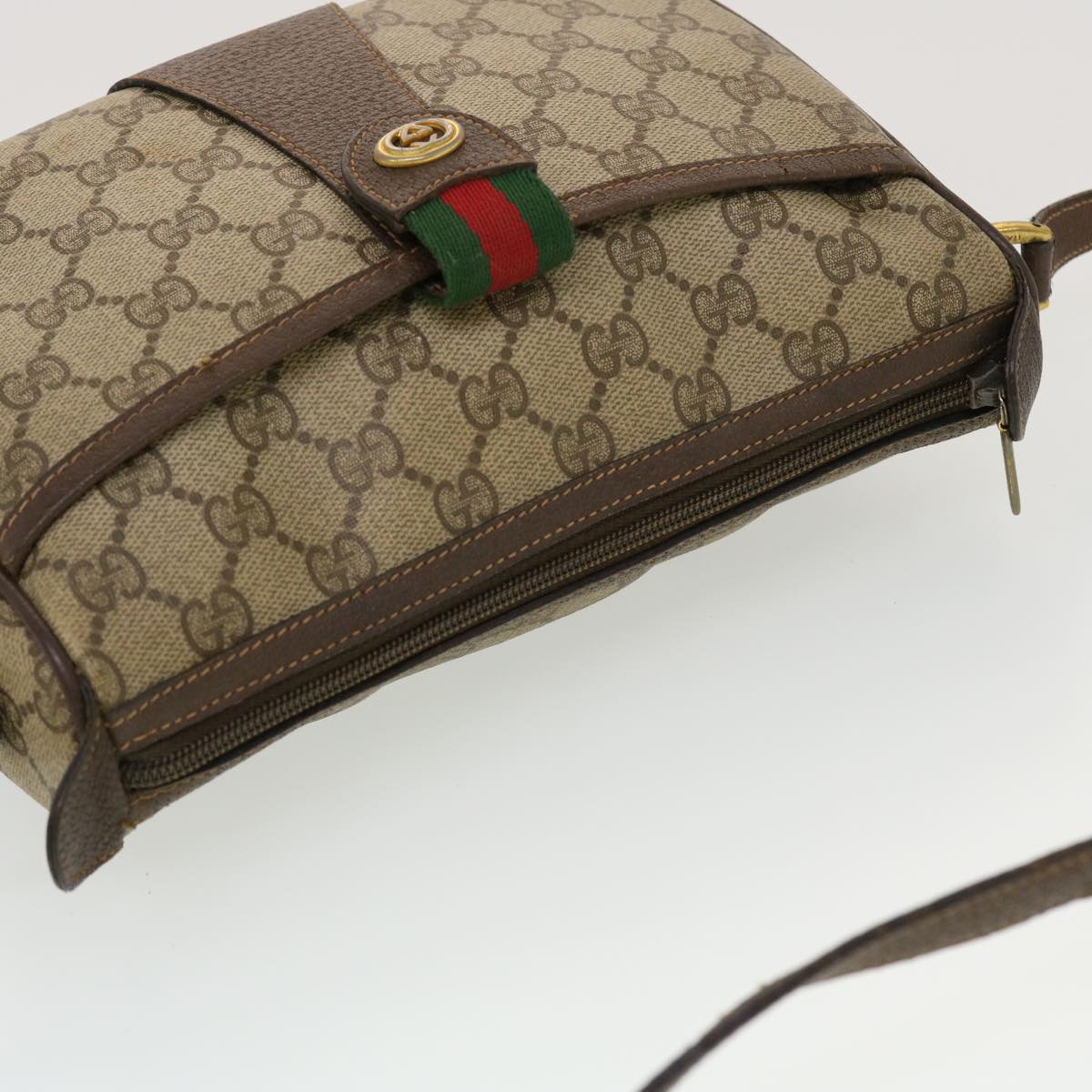 GUCCI GG Canvas Web Sherry Line Shoulder Bag Beige Red 89.02.032 44255