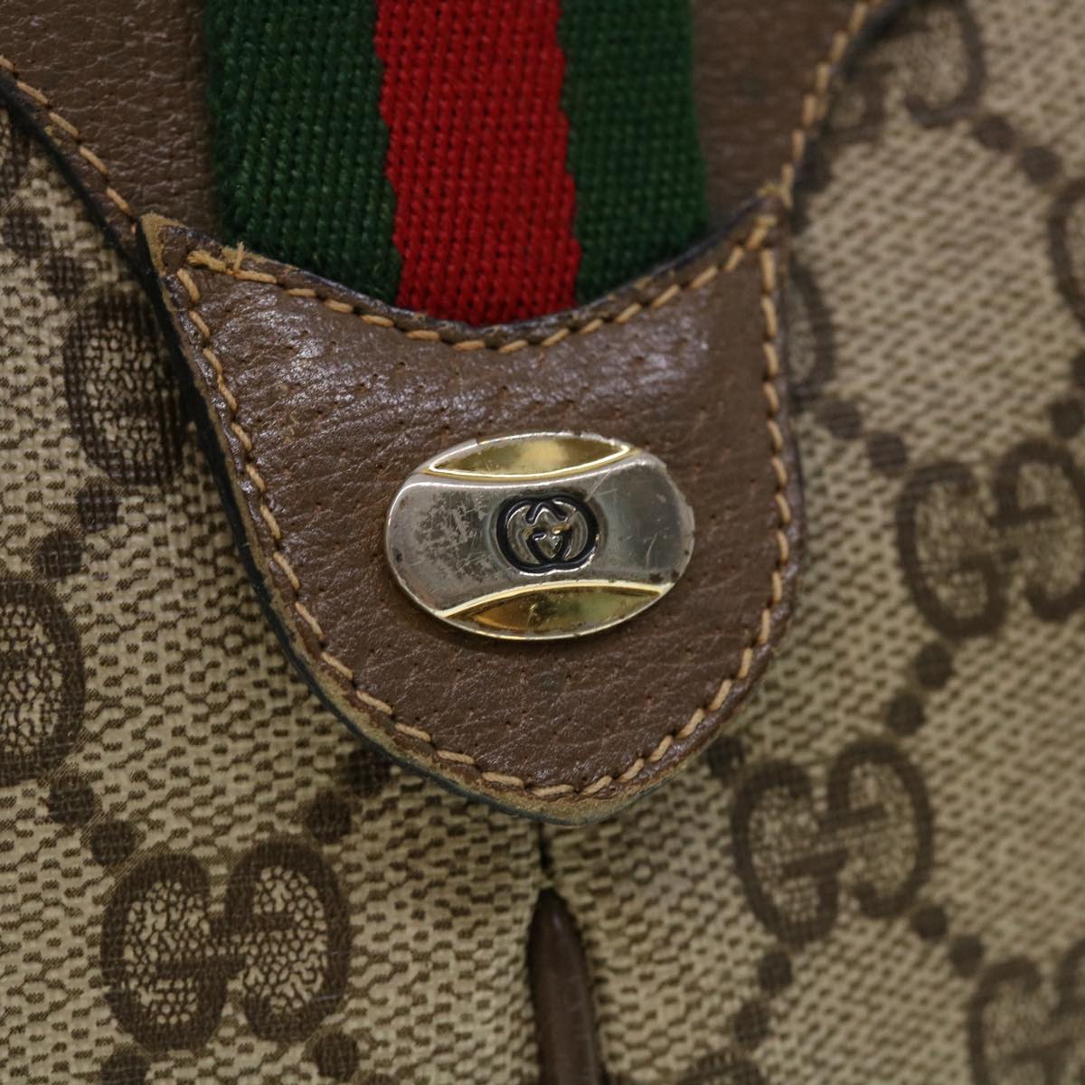 GUCCI GG Canvas Web Sherry Line Shoulder Bag Beige Red 904.02.047 44260