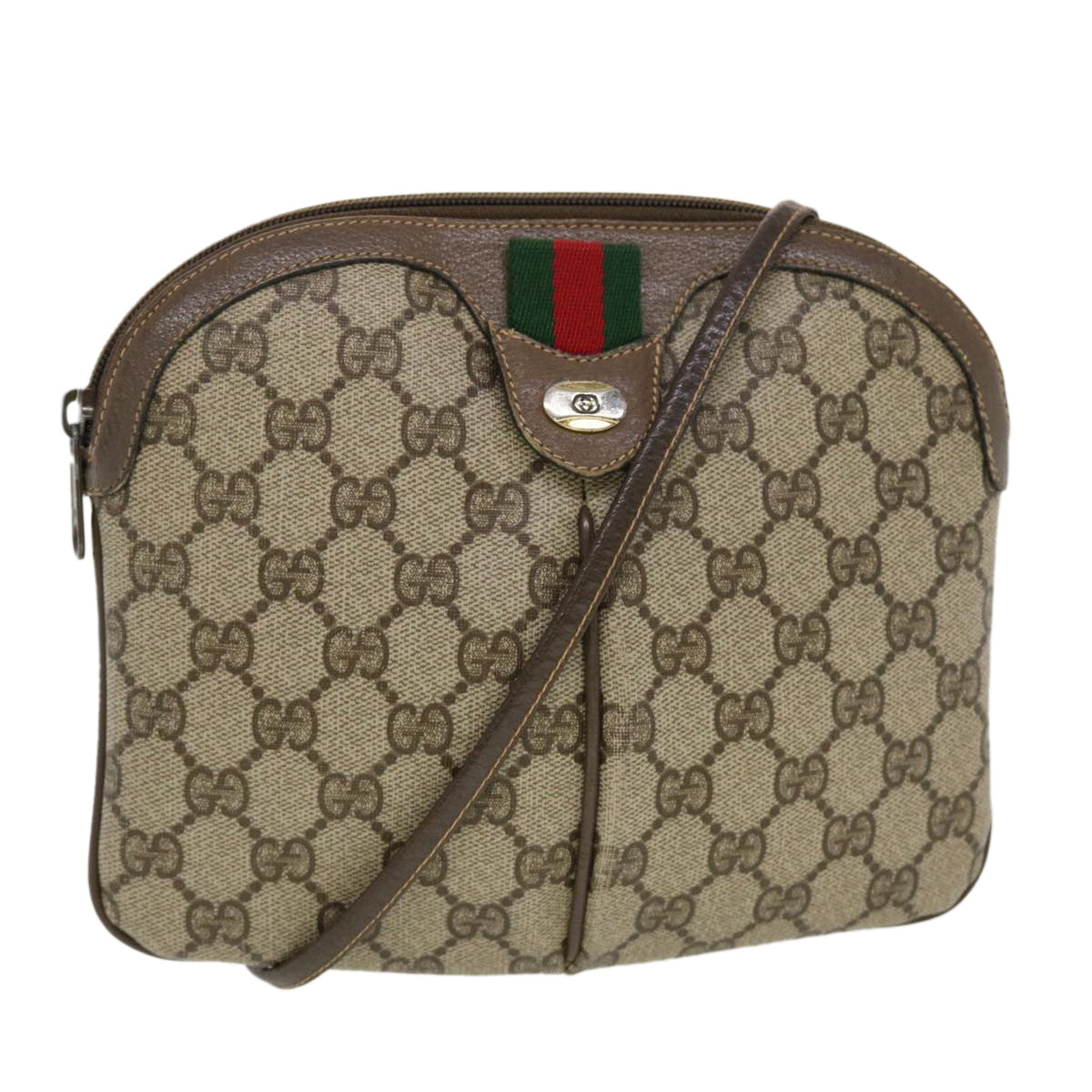 GUCCI GG Canvas Web Sherry Line Shoulder Bag Beige Red 904.02.047 44260