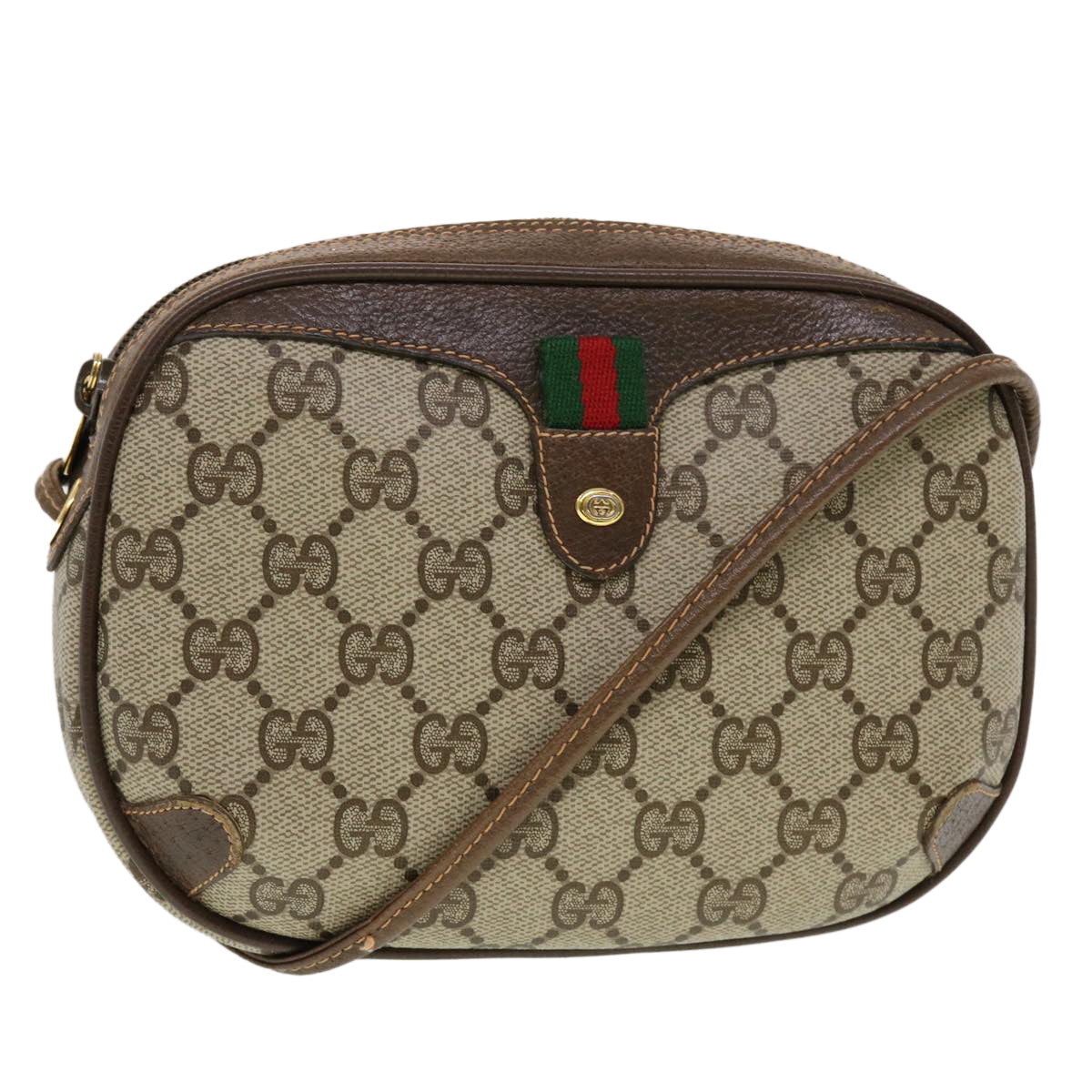 GUCCI GG Canvas Web Sherry Line Shoulder Bag Beige Red 156.02.066 44261
