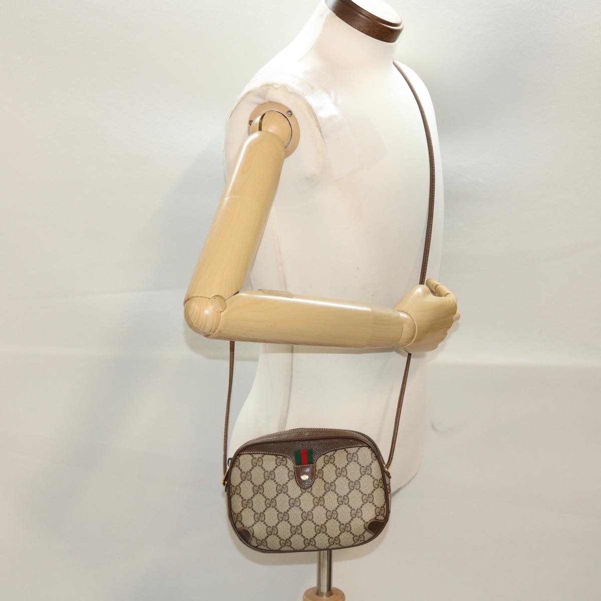 GUCCI GG Canvas Web Sherry Line Shoulder Bag Beige Red 156.02.066 44261