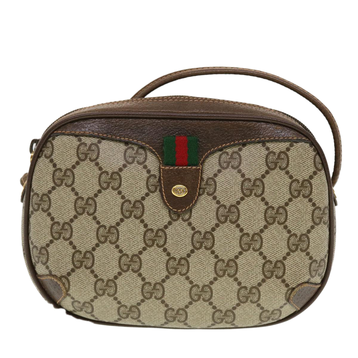 GUCCI GG Canvas Web Sherry Line Shoulder Bag Beige Red 156.02.066 44261