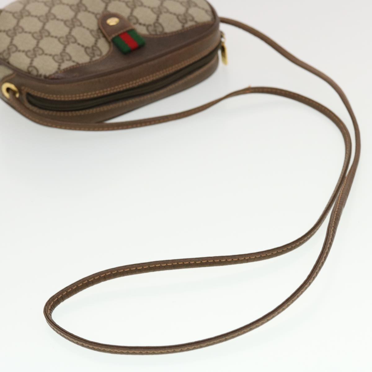 GUCCI GG Canvas Web Sherry Line Shoulder Bag Beige Red 156.02.066 44261