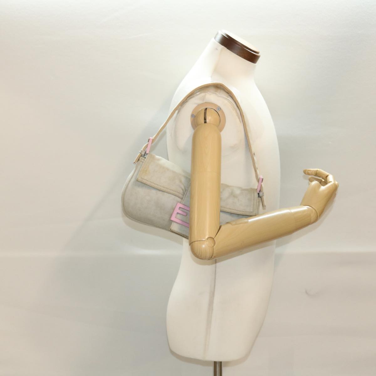 FENDI Mamma Baguette Shoulder Bag Canvas Gray 2305.26424.008 44273