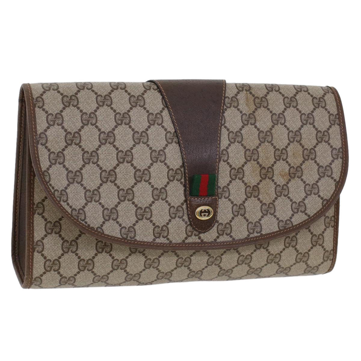 GUCCI GG Canvas Web Sherry Line Clutch Bag Beige Red Green 156.01.031 44314