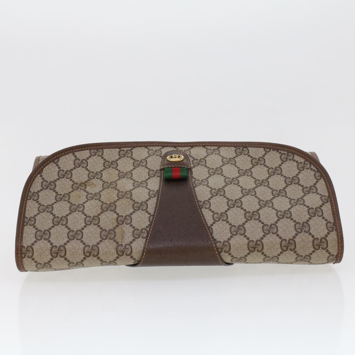 GUCCI GG Canvas Web Sherry Line Clutch Bag Beige Red Green 156.01.031 44314