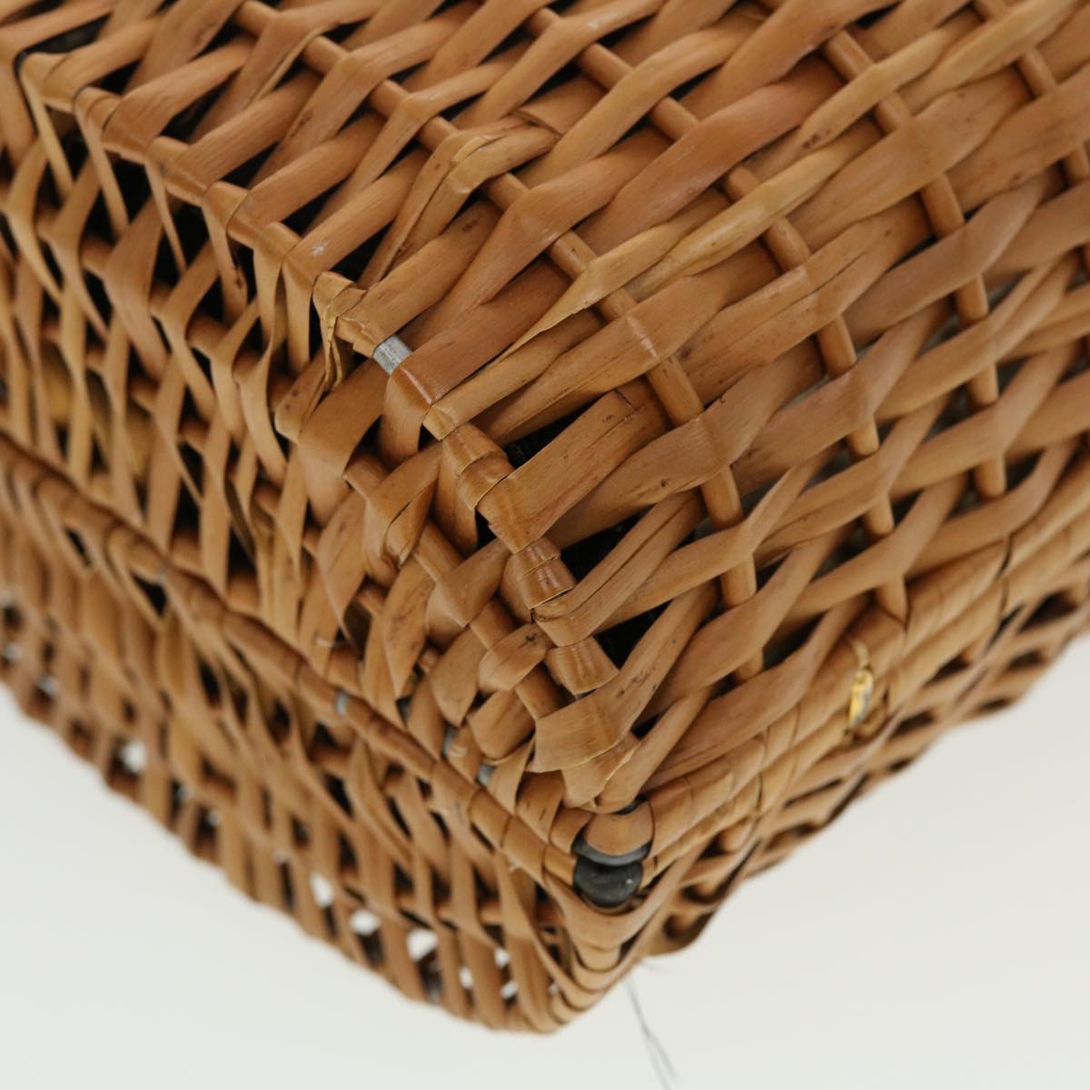 FENDI Straw Bag Zucca Canvas Hand Bag Rattan Brown 44394