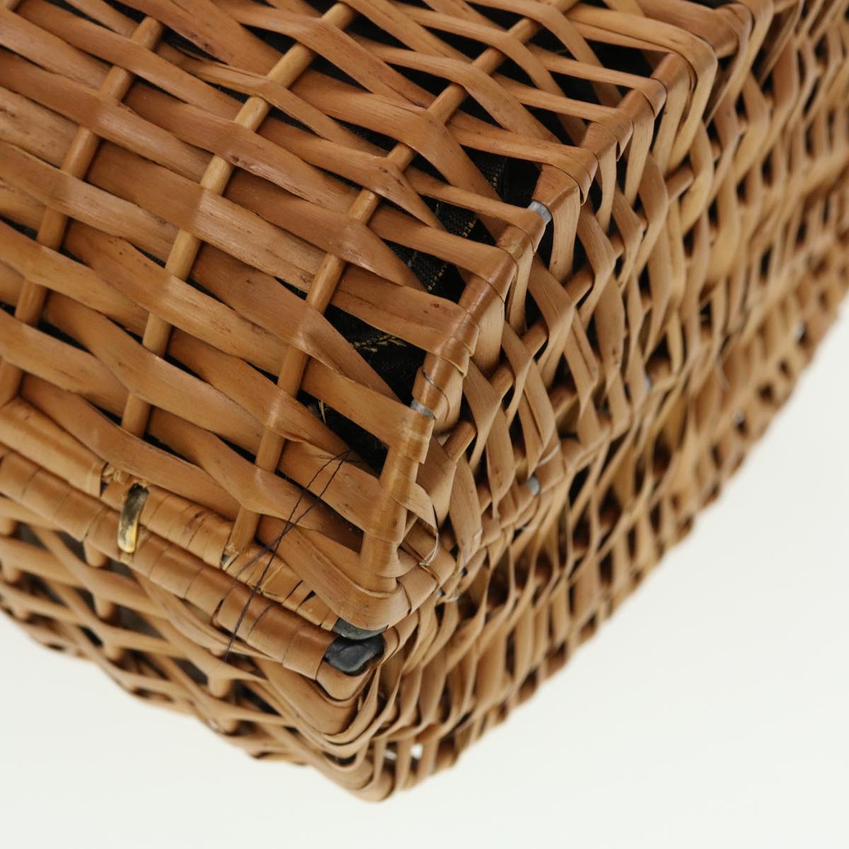 FENDI Straw Bag Zucca Canvas Hand Bag Rattan Brown 44394