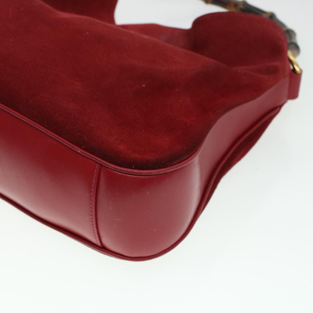 GUCCI Bamboo Hand Bag Suede 2way Shoulder Bag Red 44513