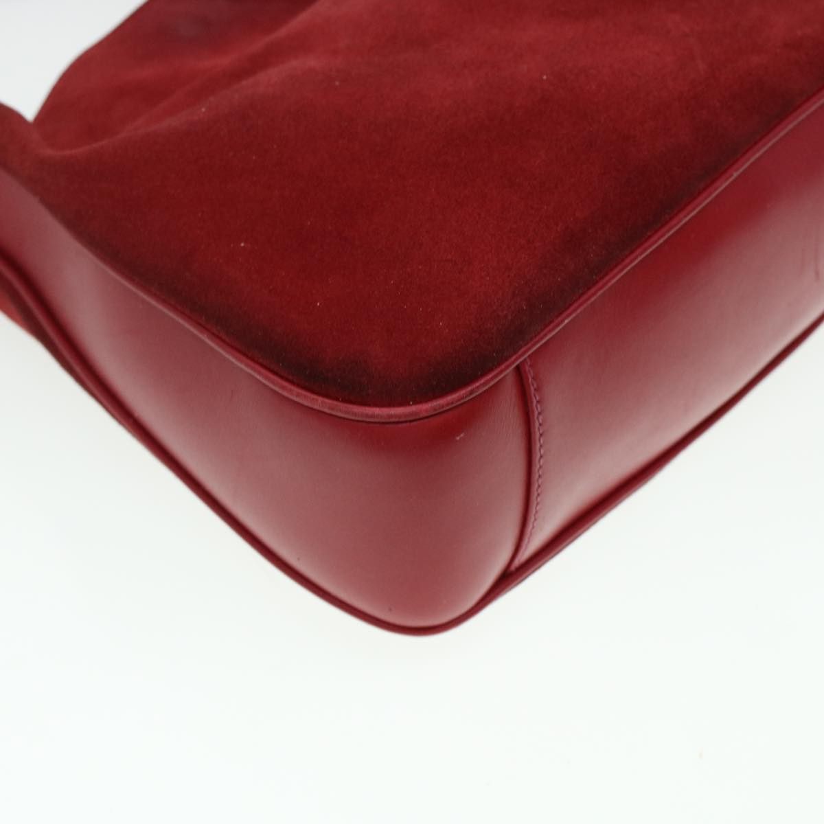 GUCCI Bamboo Hand Bag Suede 2way Shoulder Bag Red 44513