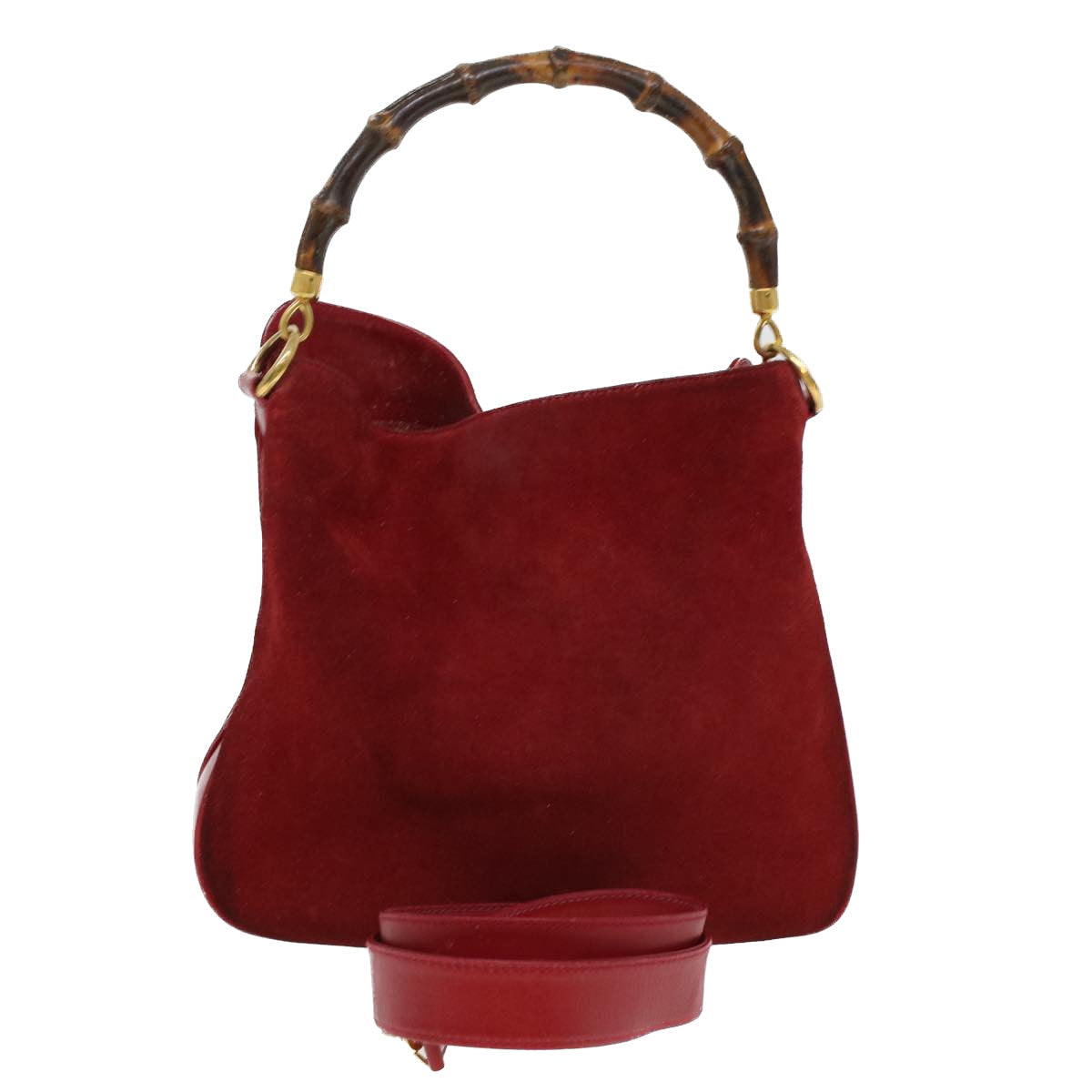 GUCCI Bamboo Hand Bag Suede 2way Shoulder Bag Red 44513