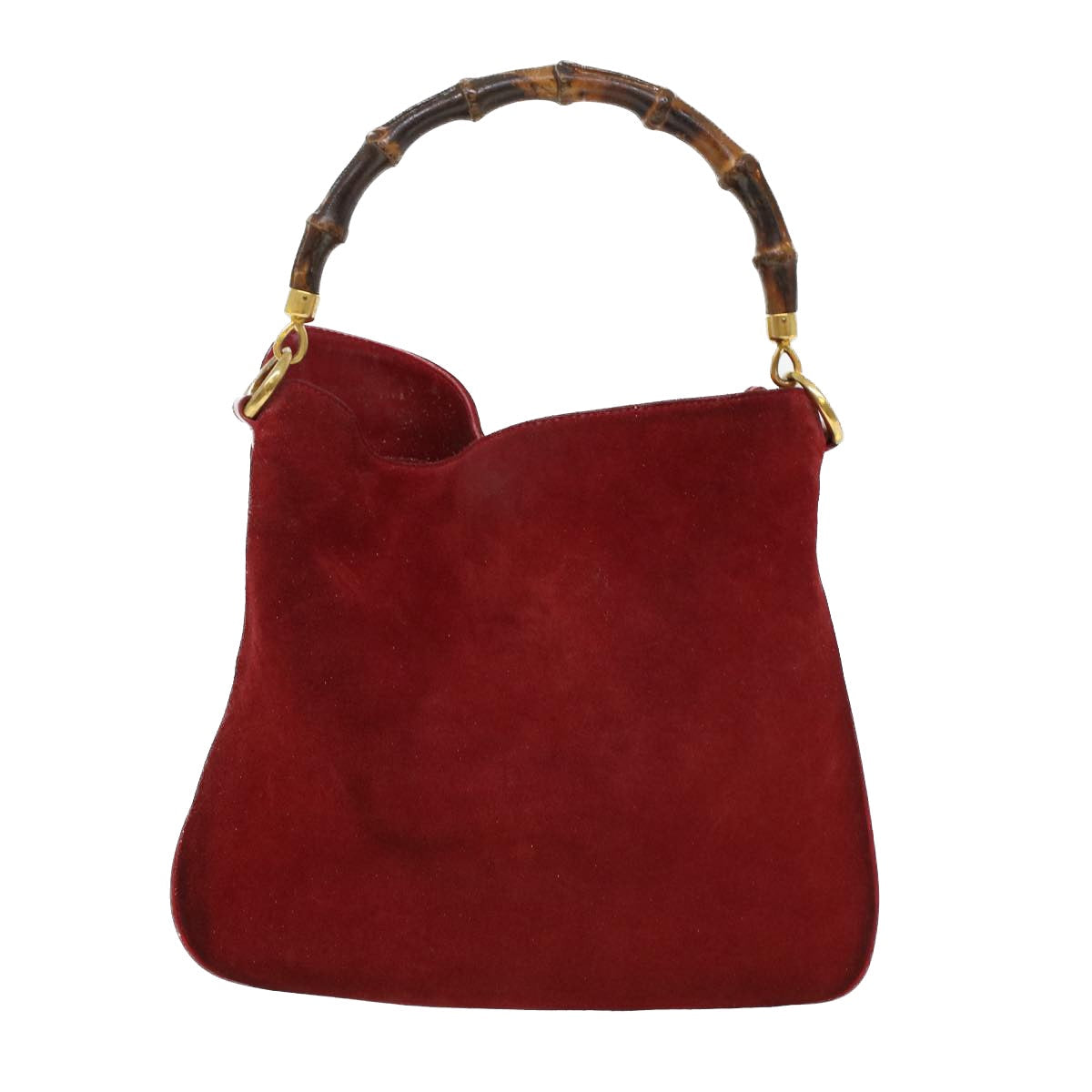 GUCCI Bamboo Hand Bag Suede 2way Shoulder Bag Red 44513