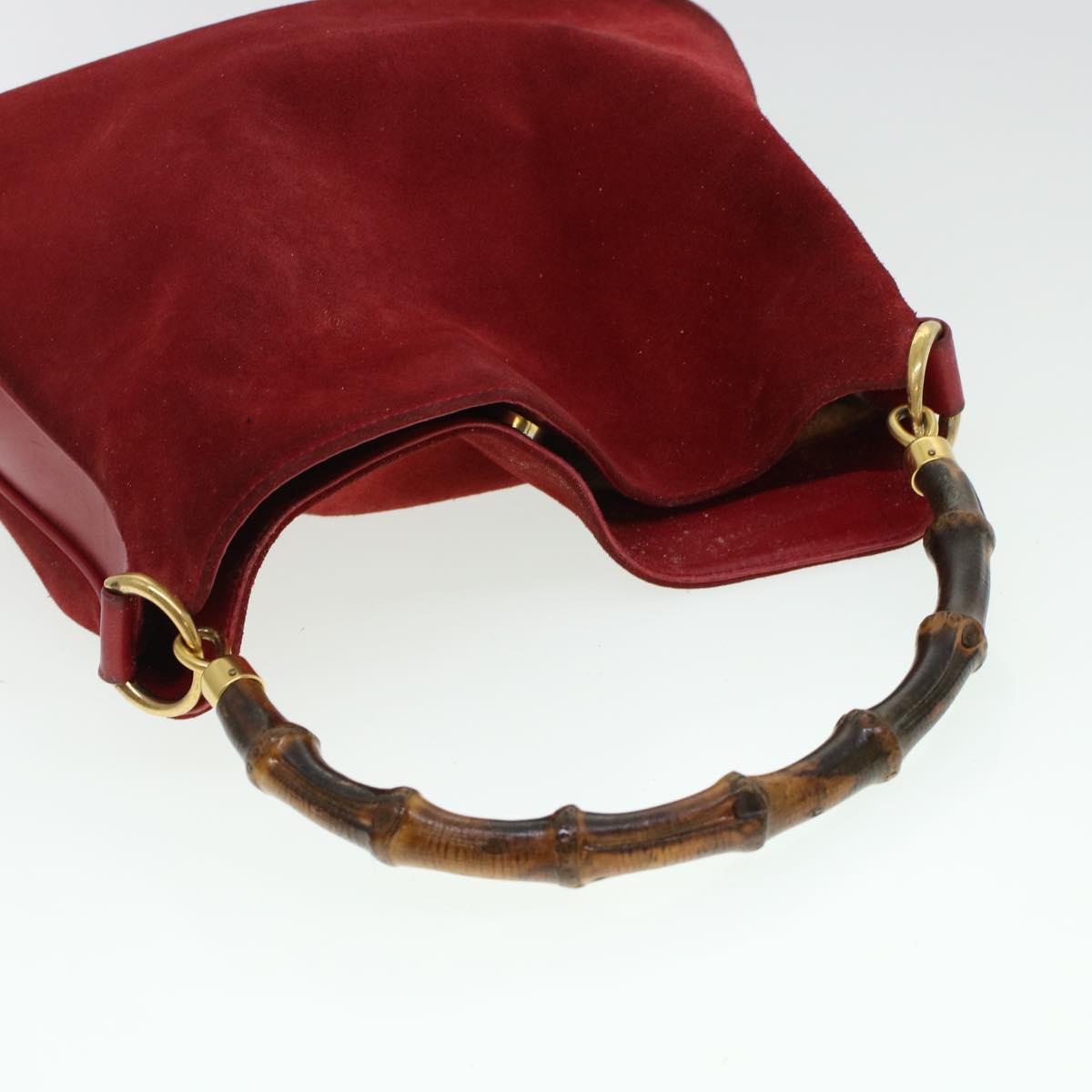 GUCCI Bamboo Hand Bag Suede 2way Shoulder Bag Red 44513