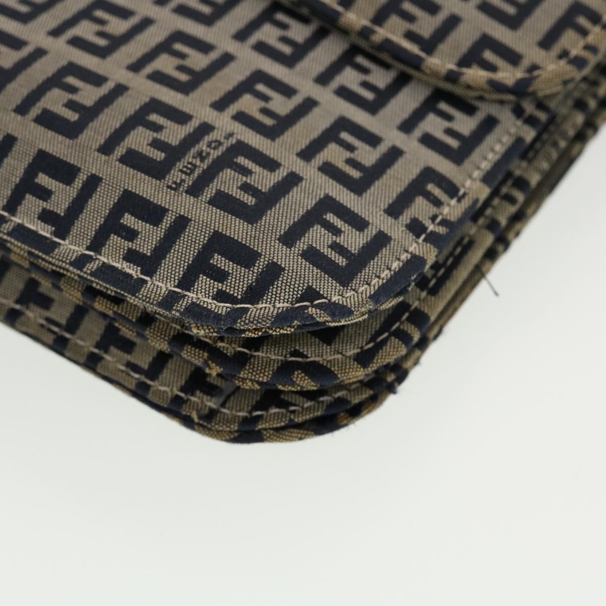 FENDI Mamma Baguette Zucchino Canvas Shoulder Bag Navy 44520
