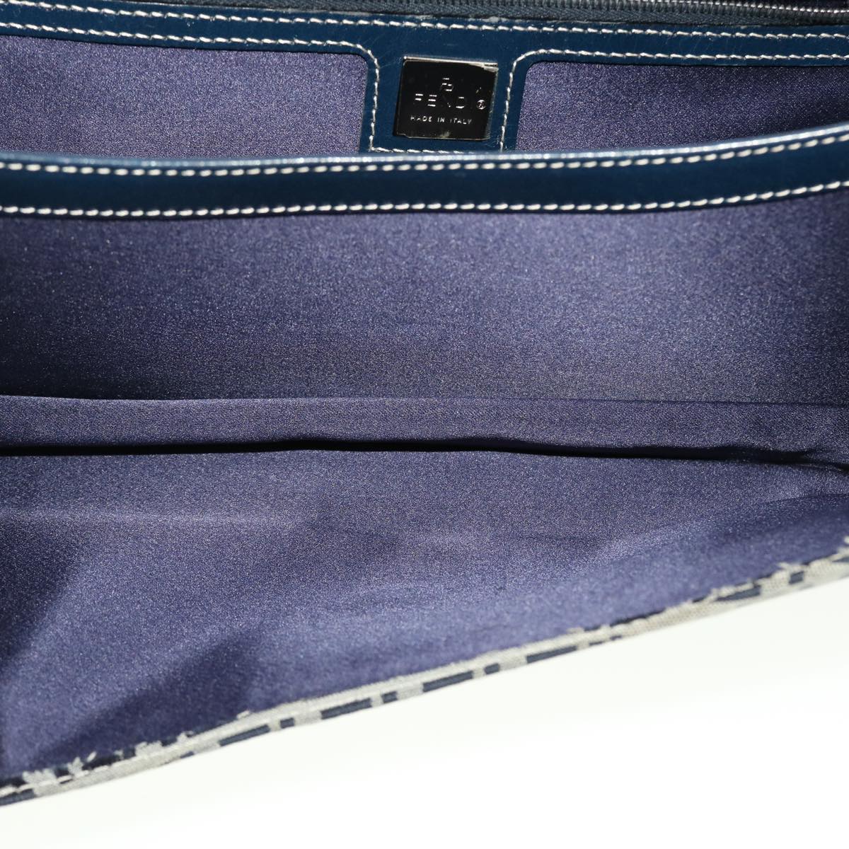 FENDI Mamma Baguette Zucchino Canvas Shoulder Bag Navy 44520
