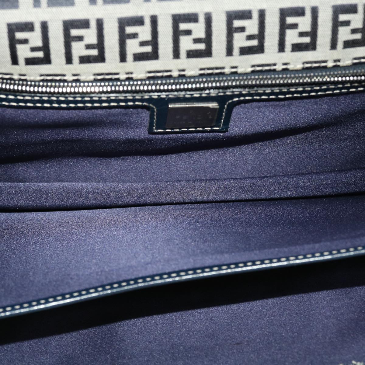 FENDI Mamma Baguette Zucchino Canvas Shoulder Bag Navy 44520