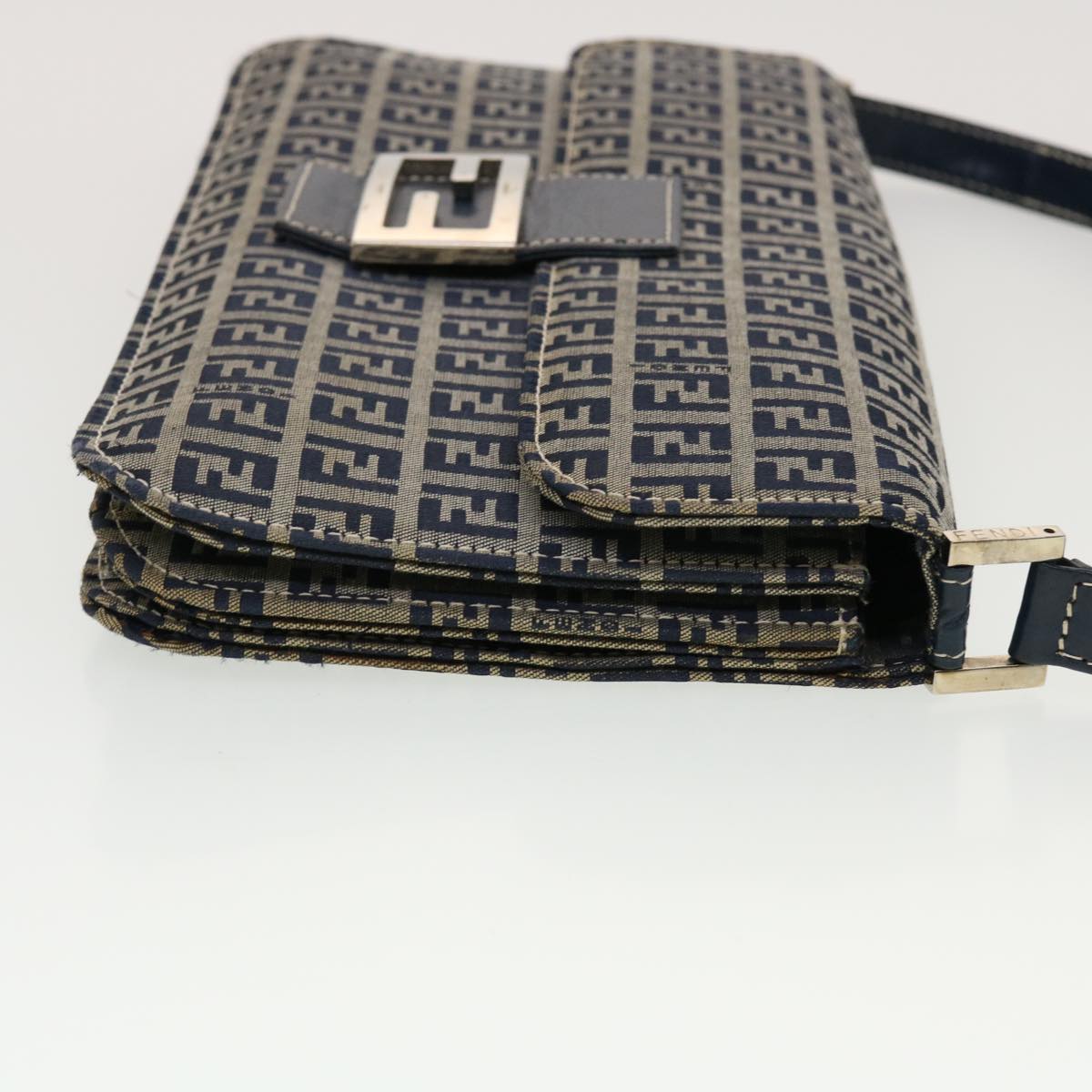 FENDI Mamma Baguette Zucchino Canvas Shoulder Bag Navy 44520