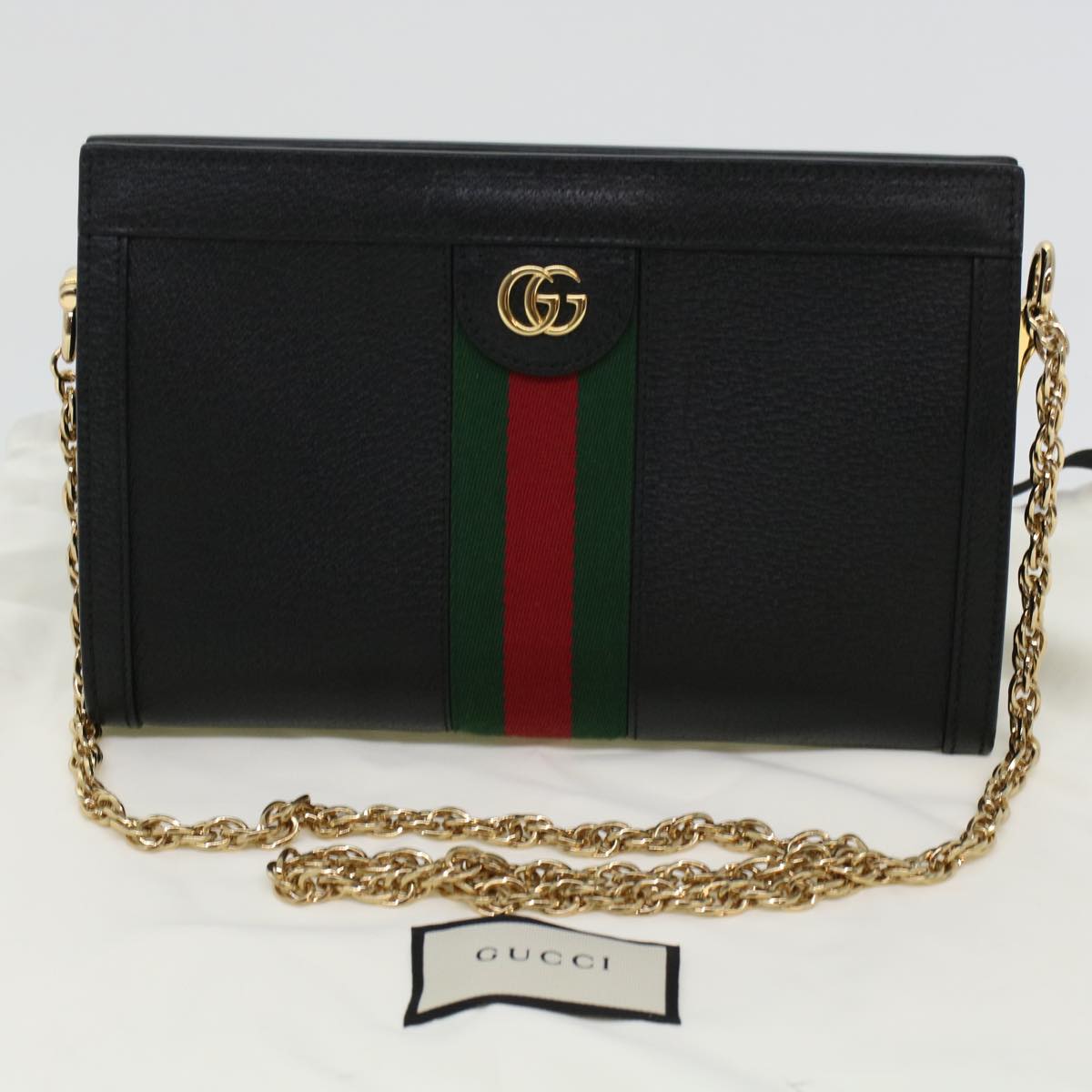 GUCCI Ophdia GG Chain Web Sherry Line Shoulder Bag Black Red 503877 44699A