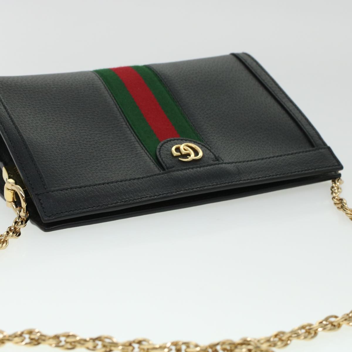 GUCCI Ophdia GG Chain Web Sherry Line Shoulder Bag Black Red 503877 44699A