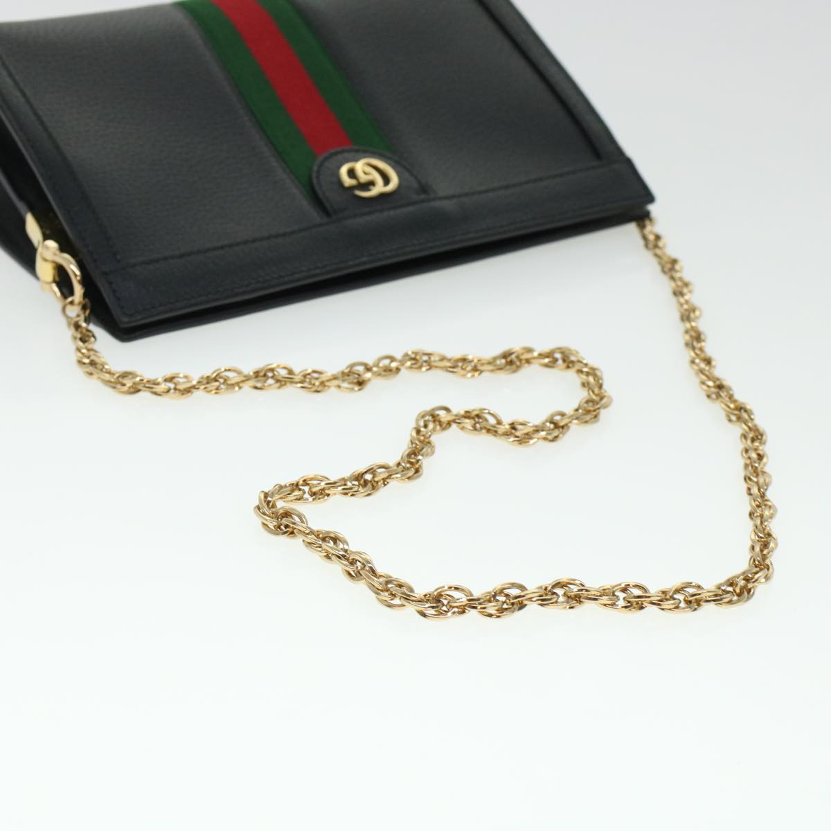 GUCCI Ophdia GG Chain Web Sherry Line Shoulder Bag Black Red 503877 44699A