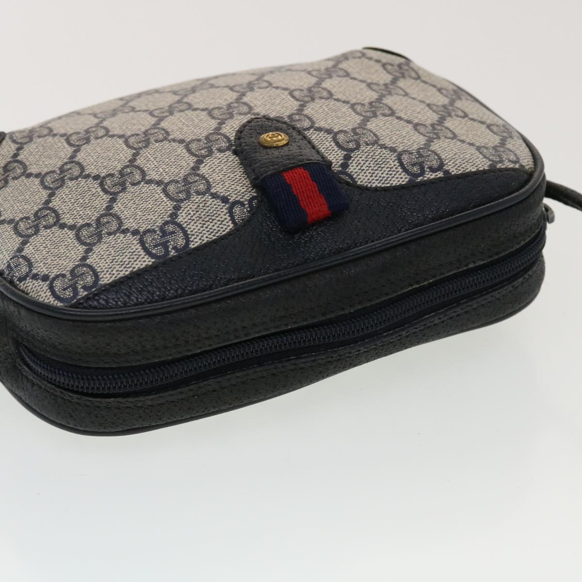 GUCCI GG Canvas Sherry Line Shoulder Bag PVC Leather Gray Red Navy 44784