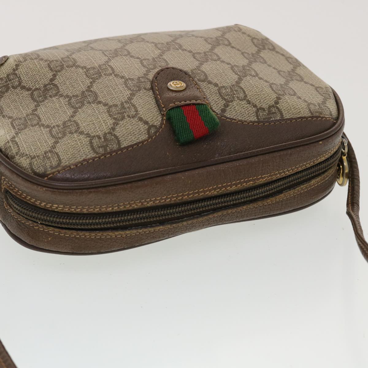 GUCCI GG Canvas Web Sherry Line Shoulder Bag Beige Red 156.02.066 44787