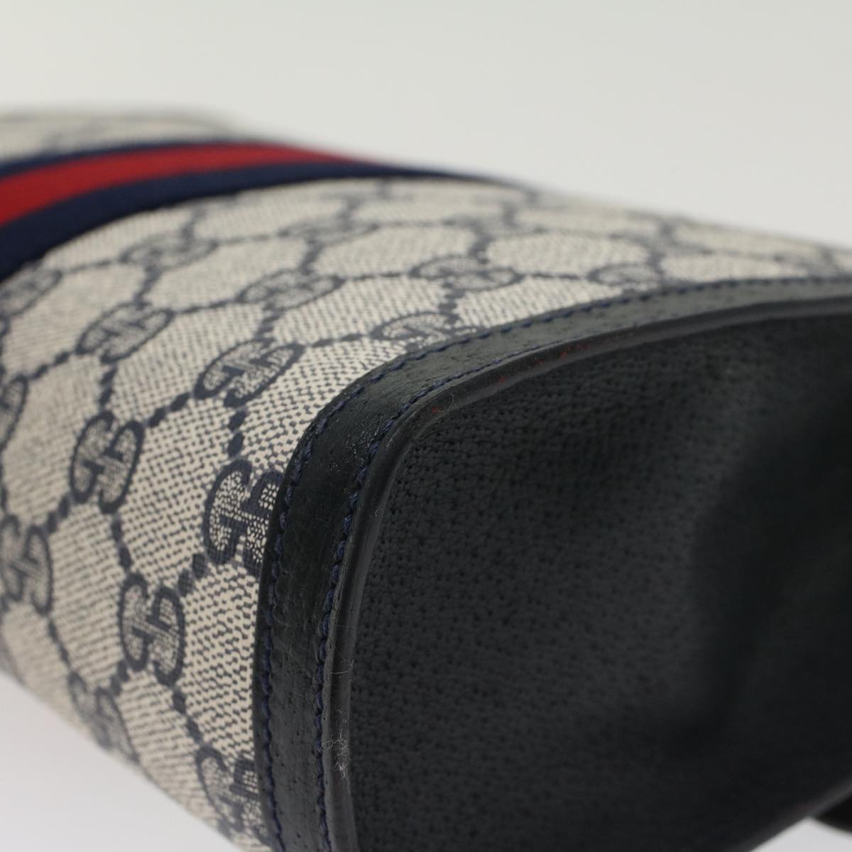 GUCCI GG Canvas Sherry Line Clutch Bag Gray Red Navy 89•01•006 44806